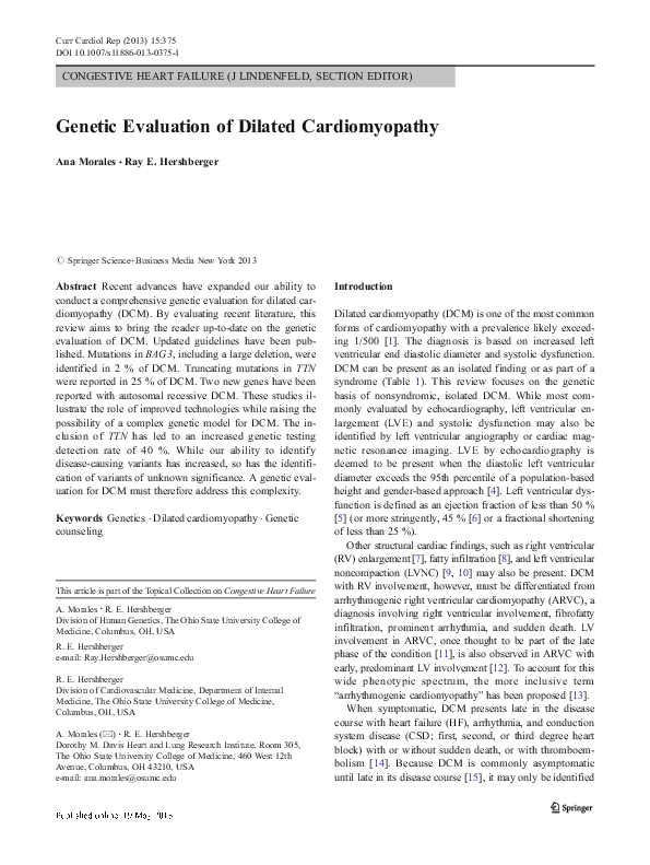 (PDF) Genetic Evaluation of Dilated Cardiomyopathy