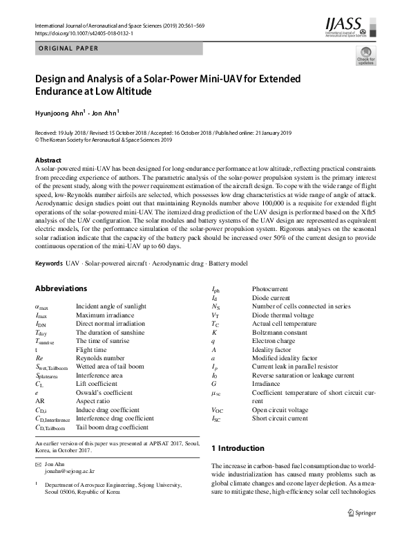 (PDF) Design and Analysis of a Solar-Power Mini-UAV for Extended ...