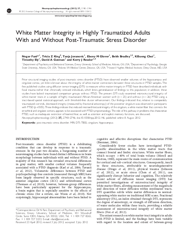 (PDF) White Matter Integrity in Highly Traumatized Adults With and ...