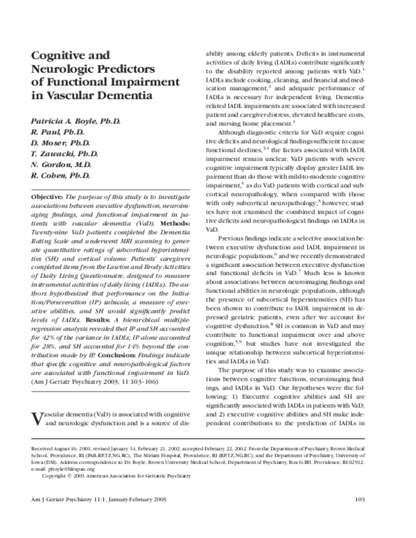 (PDF) Cognitive and Neurologic Predictors of Functional Impairment in ...