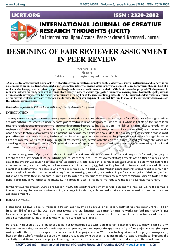 (PDF) Designing of Fair Reviewer Assignment in Peer Review