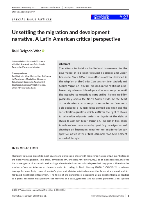 (PDF) Unsettling the migration and development narrative. A Latin ...