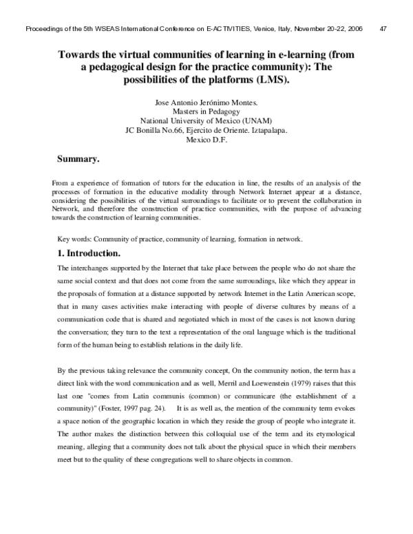 (PDF) Towards the virtual communities of learning in e-learning ( from ...