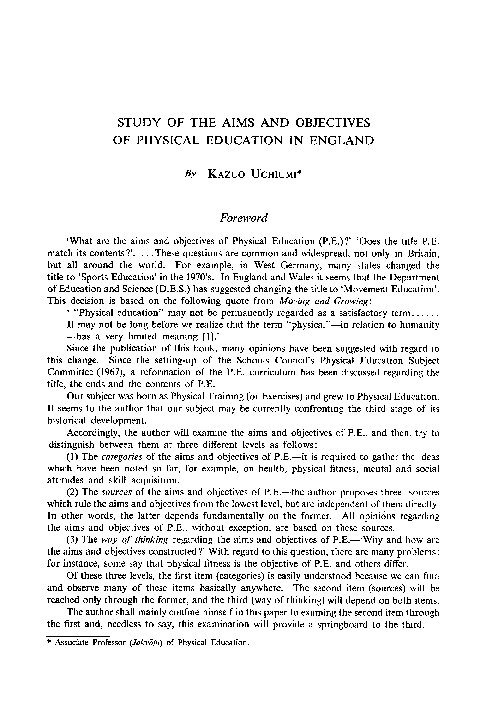 (PDF) Study of the Aims and Objectives of Physical Education in England