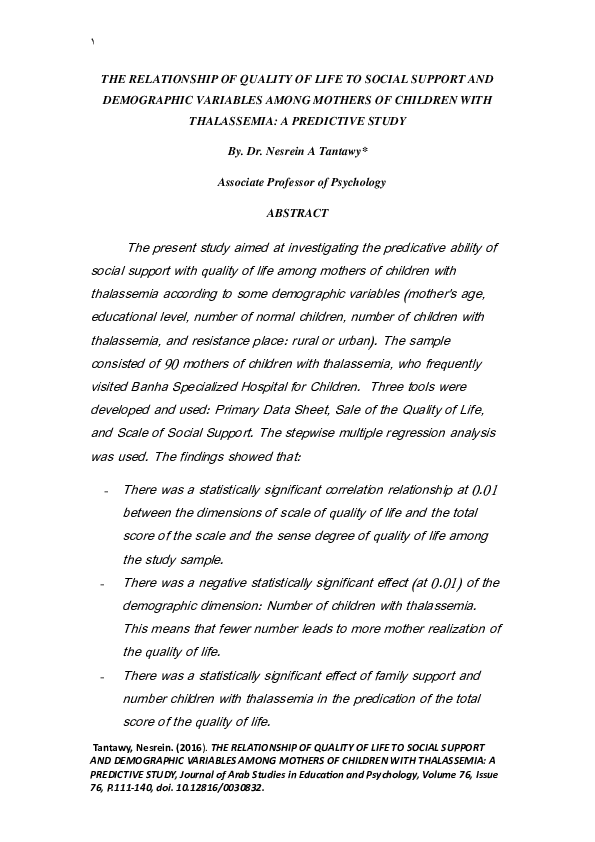 (PDF) THE RELATIONSHIP OF QUALITY OF LIFE TO SOCIAL SUPPORT
