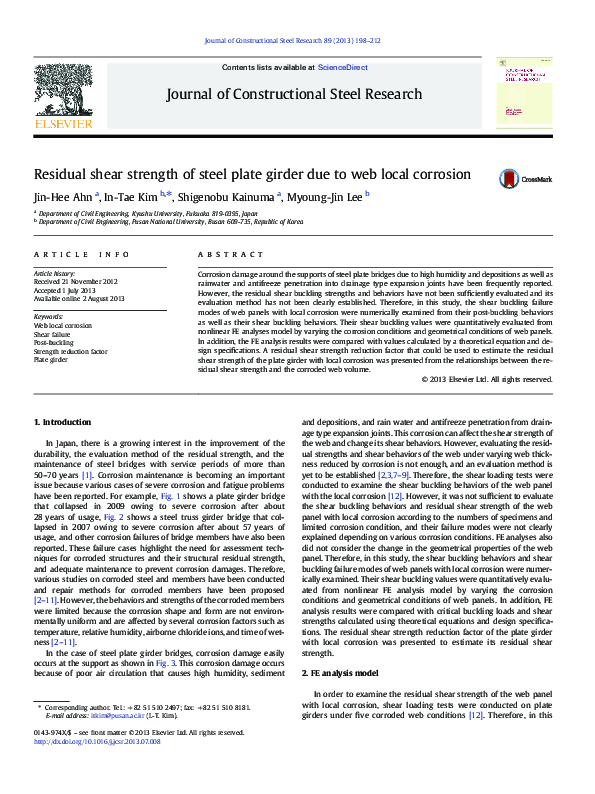 (PDF) Residual shear strength of steel plate girder due to web local ...