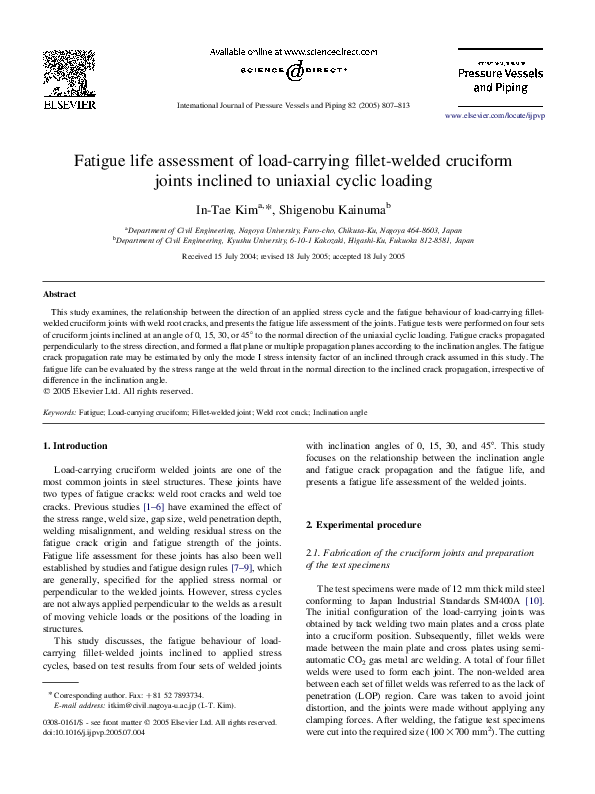 (PDF) Fatigue life assessment of load-carrying fillet-welded cruciform ...