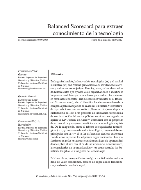 (PDF) Balanced Scorecard para extraer conocimiento de la tecnología