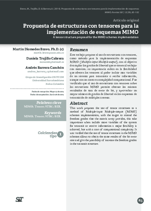 (PDF) A tensor structure proposal for the MIMO schemes implementation
