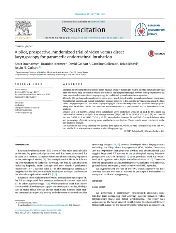 (PDF) A pilot, prospective, randomized trial of video versus direct ...