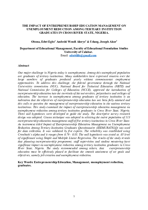 (DOC) The impact of entrepreneurship education management on ...