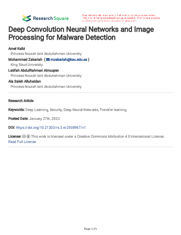 (PDF) Deep Convolution Neural Networks and Image Processing for Malware ...