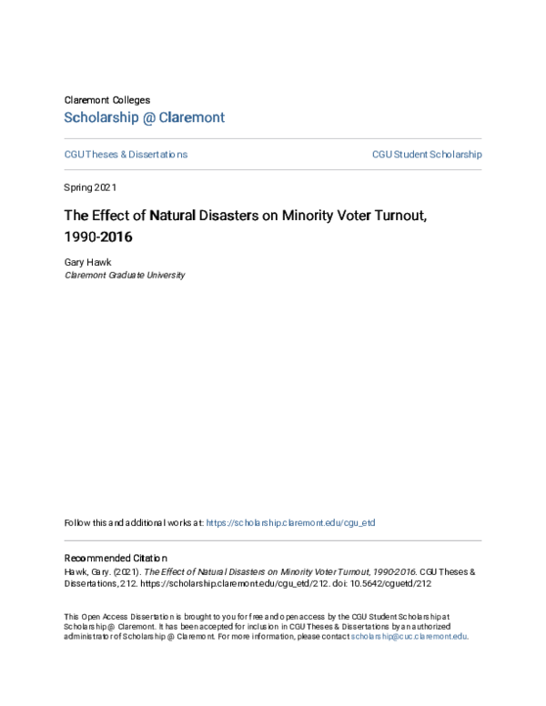 (PDF) The Effect of Natural Disasters on Minority Voter Turnout, 1990-2016