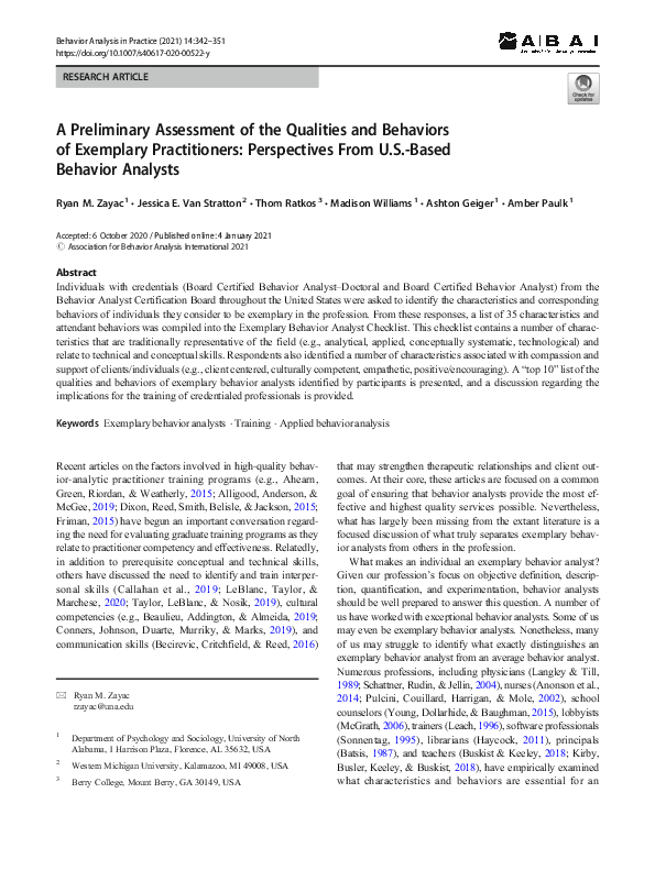 (PDF) A Preliminary Assessment of the Qualities and Behaviors of ...