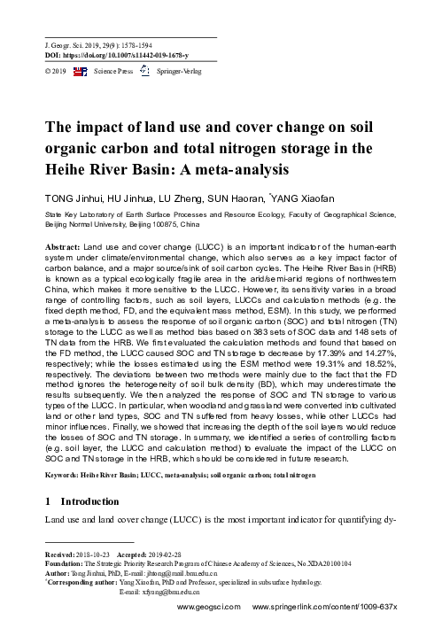 (PDF) The impact of land use and cover change on soil organic carbon ...
