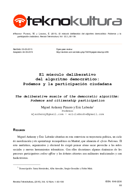 (PDF) El músculo deliberativo del algoritmo democrático: Podemos y la ...