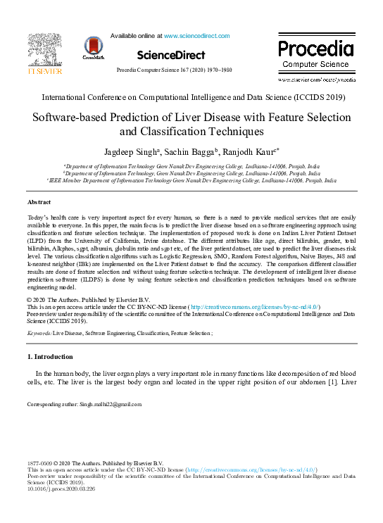 (PDF) Software-based Prediction of Liver Disease with Feature Selection ...