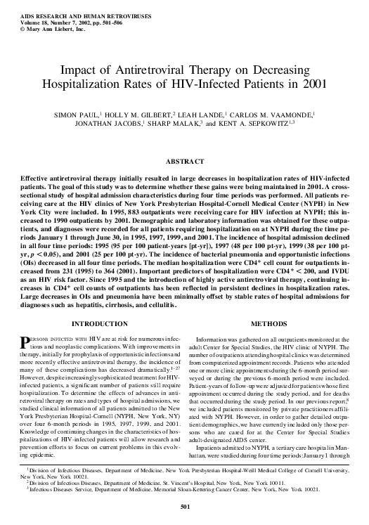 (PDF) Impact of Antiretroviral Therapy on Decreasing Hospitalization ...