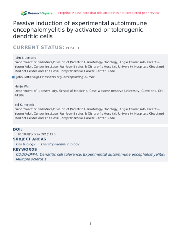 (PDF) Passive induction of experimental autoimmune encephalomyelitis by ...