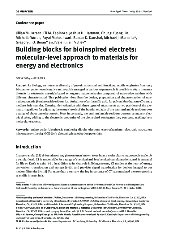 (PDF) Building blocks for bioinspired electrets: molecular-level ...