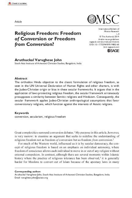 (PDF) Religious Freedom: Freedom of Conversion or Freedom from Conversion?