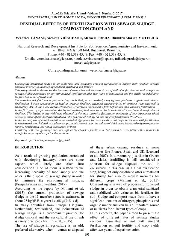 (PDF) Residual Effects of Fertilization with Sewage Sludge Compost on ...