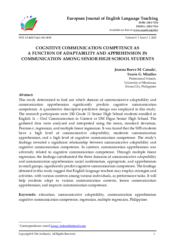 (PDF) Cognitive Communication Competence as a Function of Adaptability ...
