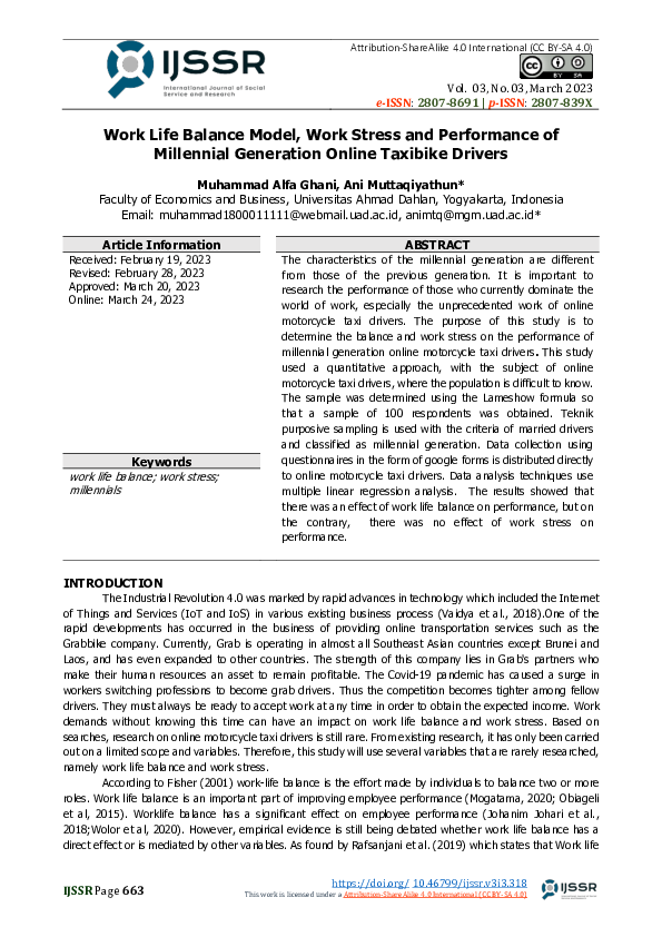 (PDF) Work Life Balance Model, Work Stress and Performance of ...