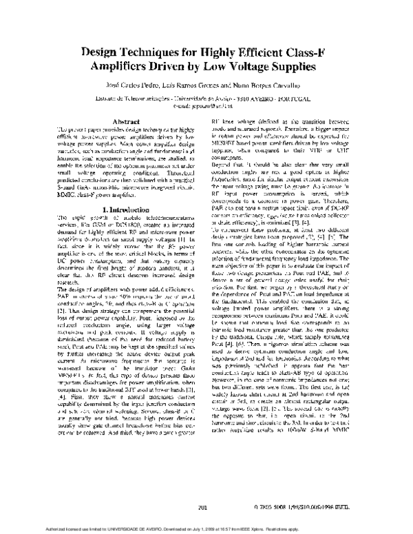 (PDF) Design techniques for highly efficient class-F amplifiers driven ...