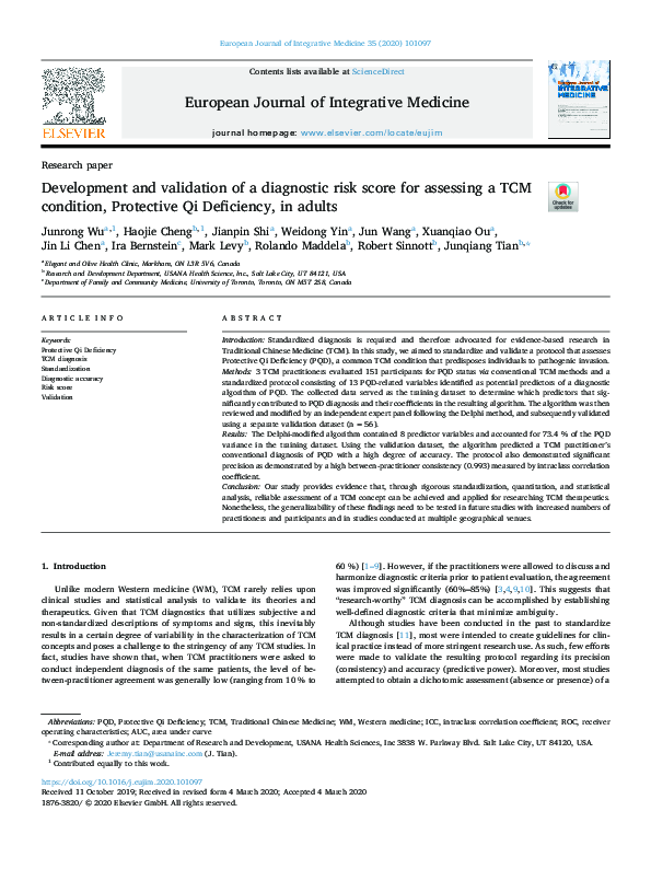 (PDF) Development and validation of a diagnostic risk score for ...