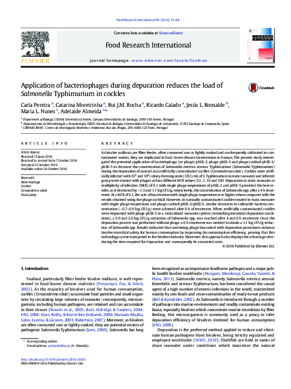 (PDF) Application of bacteriophages during depuration reduces the load ...