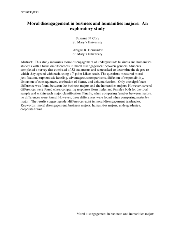 (PDF) Moral Disengagement in Science and Business Students: An ...