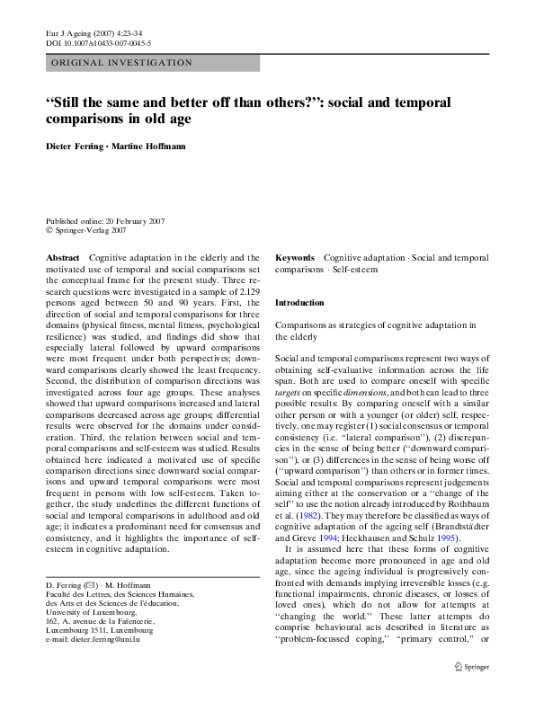 (PDF) “Still the same and better off than others?”: social and temporal ...