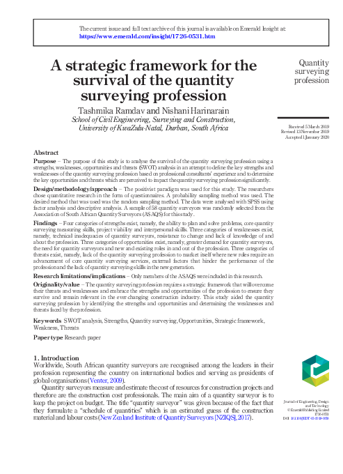 (PDF) A strategic framework for the survival of the quantity surveying ...