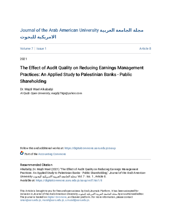 (PDF) The Effect of Audit Quality on Reducing Earnings Management ...