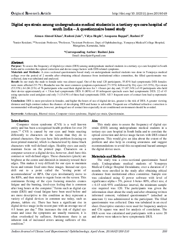 (PDF) Digital eye strain among undergraduate medical students in a