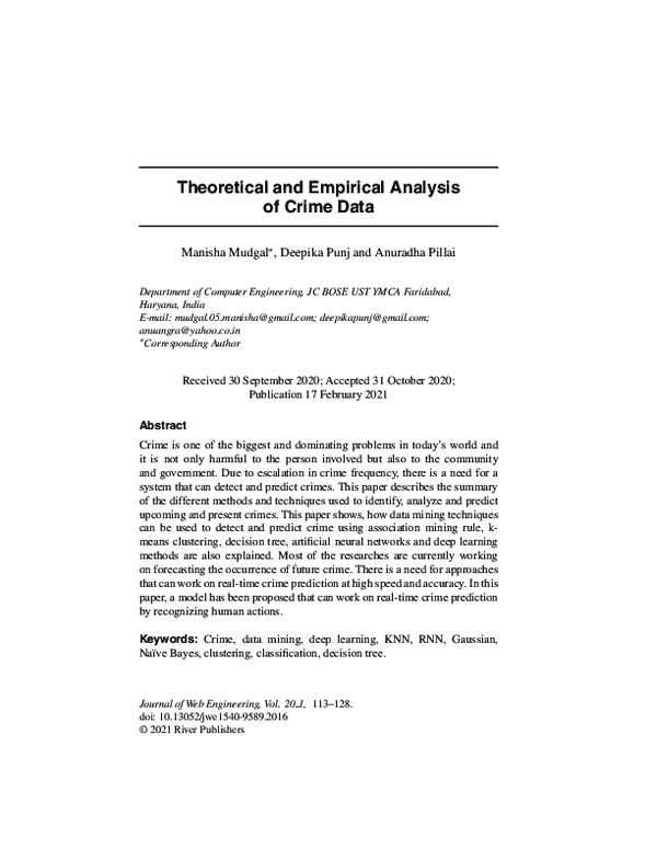 (PDF) Theoretical and Empirical Analysis of Crime Data