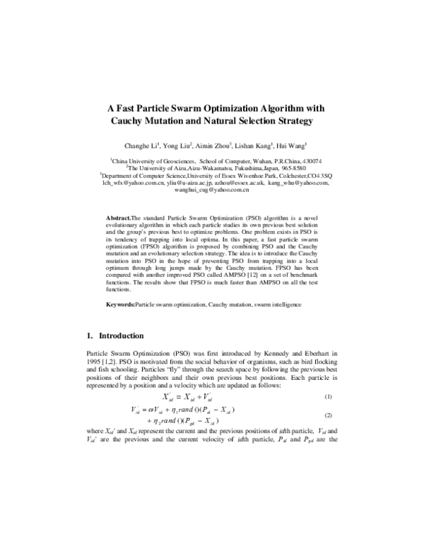 (PDF) A Fast Particle Swarm Optimization Algorithm with Cauchy Mutation ...