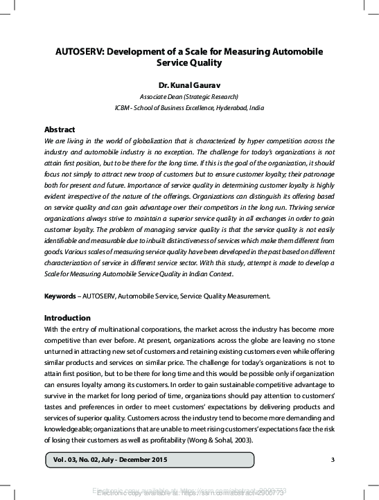 (PDF) AUTOSERV: Development of a Scale for Measuring Automobile Service ...