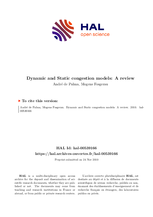 (PDF) Dynamic and Static congestion models: A review