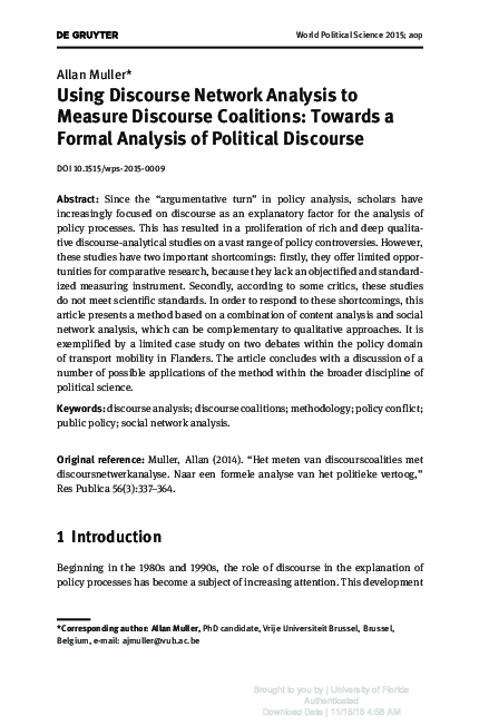(PDF) Using Discourse Network Analysis to Measure Discourse Coalitions ...