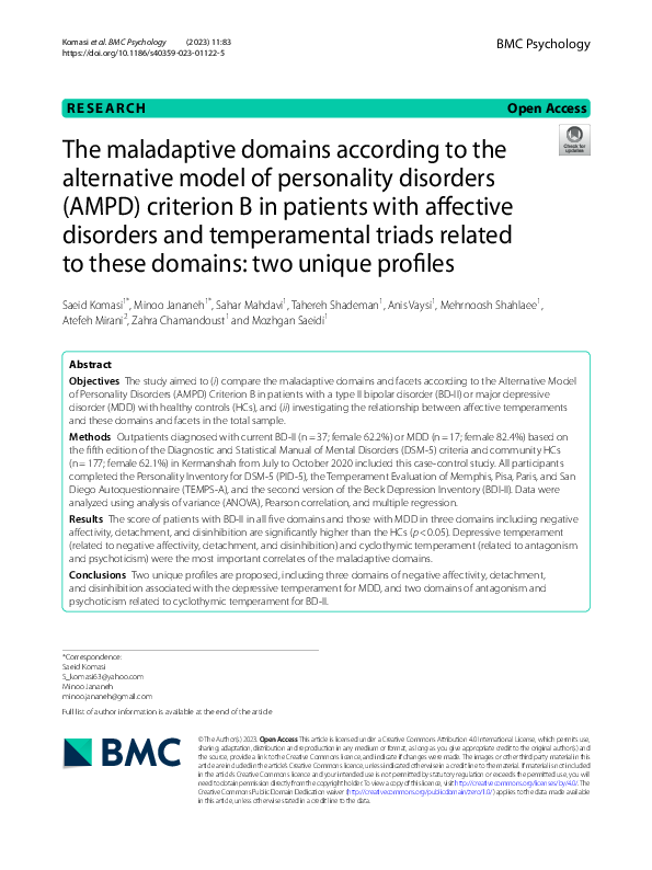 (PDF) The maladaptive domains according to the alternative model of ...