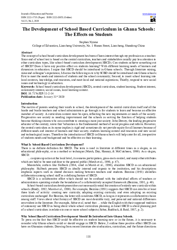 (PDF) The Development of School Based Curriculum in Ghana Schools The