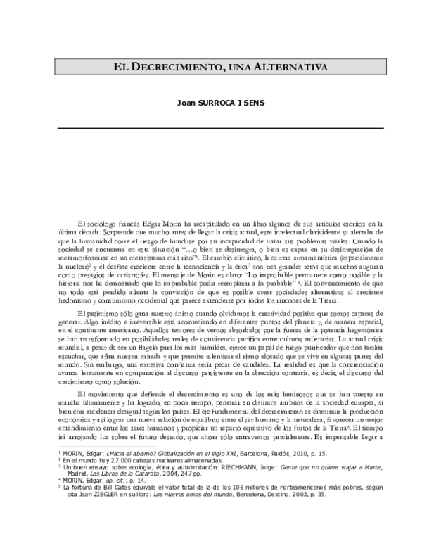 RELaT nº 404, SURROCA, Joan – El decrecimiento, una alternativa.