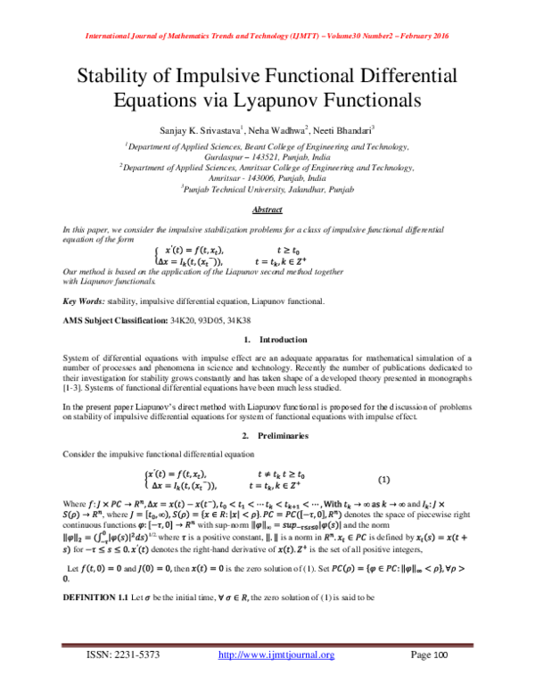 (PDF) Stability of Impulsive Functional Differential Equations via ...