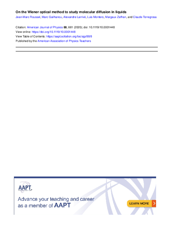 (PDF) On the Wiener optical method to study molecular diffusion in liquids