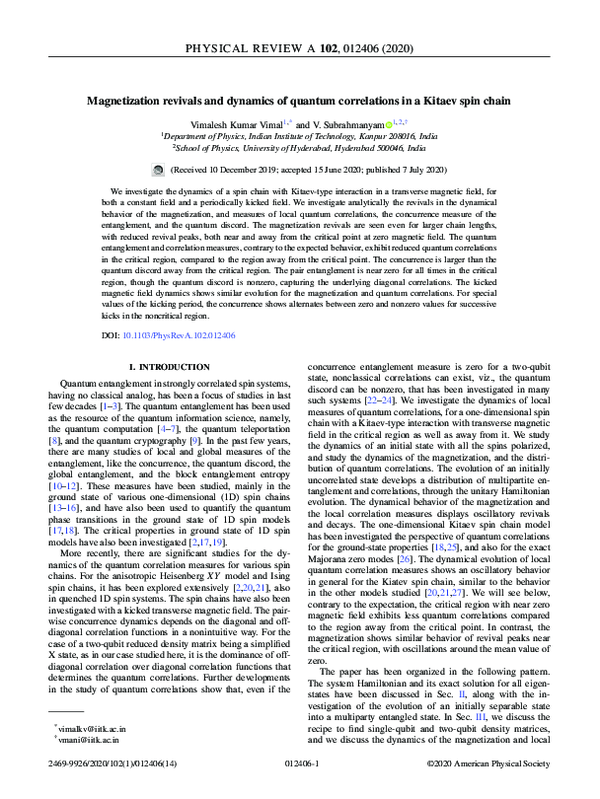 (PDF) Magnetization revivals and dynamics of quantum correlations in a ...