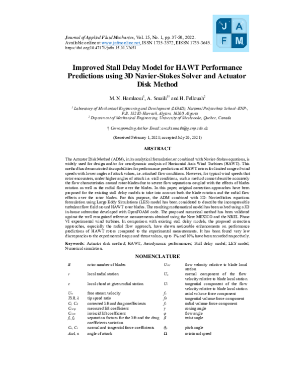 (PDF) Improved Stall Delay Model for HAWT Performance Predictions using ...