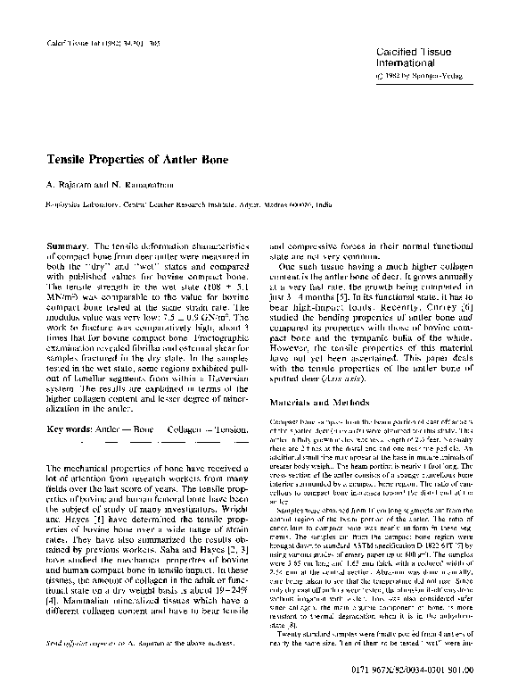 (PDF) Tensile properties of antler bone Anantanarayanan Rajaram