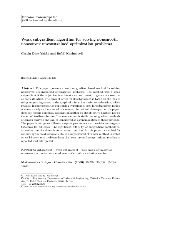 (PDF) Weak subgradient algorithm for solving nonsmooth nonconvex ...